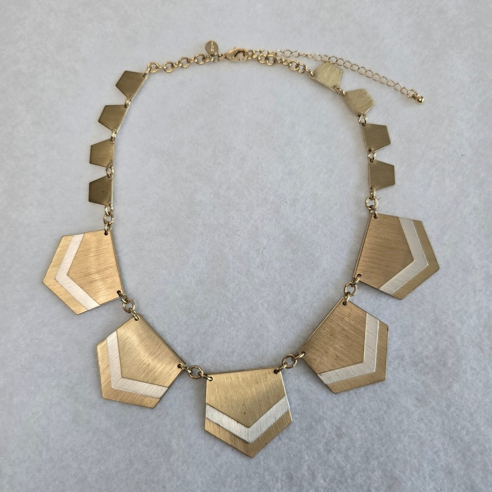 Express Gold Silver Two Tone Geometric Statement Bib Necklace Chevron Jewelry